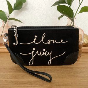 Juicy Couture Black Leather and Velour Wristlet